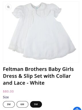 NWT Feltman Brothers White Baby Girl Baptism Dress with Lace Collar